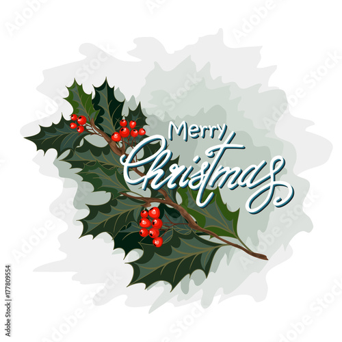 christmas card with holly