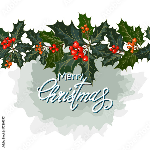 christmas card with holly