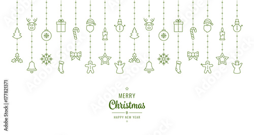 christmas ornament elements hanging green white background