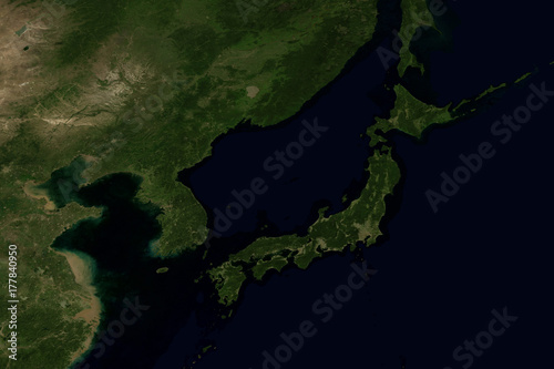 City lights on world map - Japan. Elements of this image furnished by NASA.