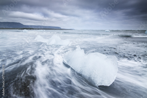 Iceberg on the black beach. Iceland