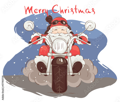 Santa biker / Vector illustration, card - Santa Claus on chopper