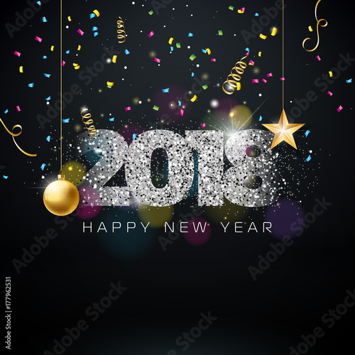 Vector Happy New Year 2018 Illustration on Shiny Lighting Background with Typography Design.