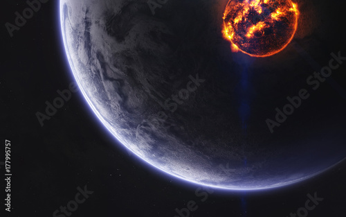 Plakat Niezbadane planety odległej przestrzeni. Obraz głębokiej przestrzeni, fantasy science-fiction w wysokiej rozdzielczości, idealny do tapet i druku. Elementy tego obrazu dostarczone przez NASA