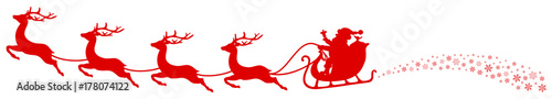 Christmas Sleigh Santa & Flying Reindeers Swirl Red