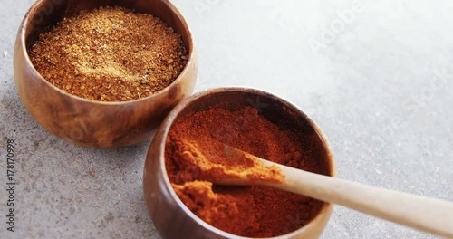 Cinnamon powder and red chili powder in bowl 
