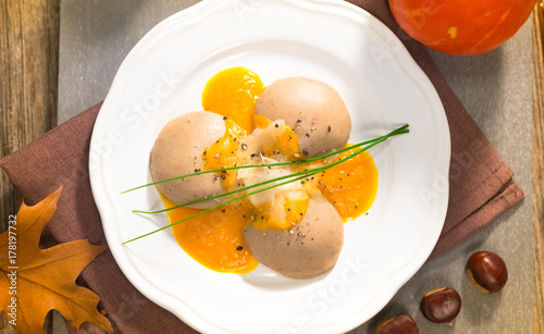 Chestnut gnocchi with pumpkin sauce
