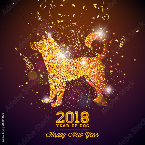 2018 Chinese New Year Illustration with Bright Symbol on Shiny Celebration Background. Year of Dog Vector Design.