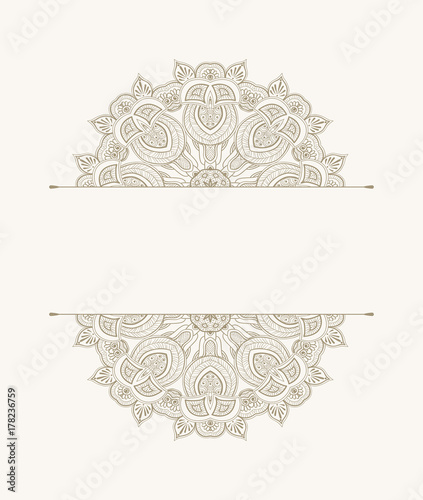 Plakat Kwiatowy orientalny wzór. Piękna Mandala. Vintage element dekoracyjny. Etniczny okrągły ornament. Szablon z życzeniami