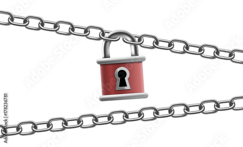 Lock with keyhole and metal chain.