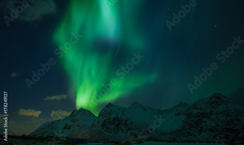 Fotoobraz na płótnie Zorza polarna (Aurora borealis) nad górami. Norwegia, Lofoty