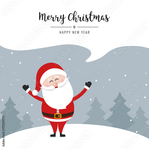 Santa claus speech bubble merry christmas gretting text snow landscape background