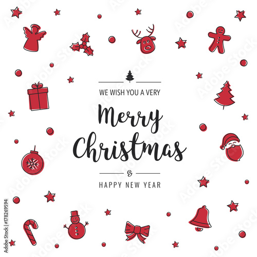 christmas icon elements card greeting text isolated background
