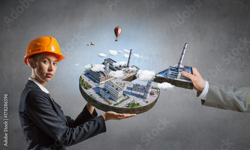 Concept of industrial construction. Mixed media