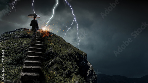 Concept of success and achieving your goal. Mixed media