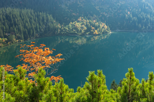 Tatra mountains, Morskie Oko lake in fall seen from above