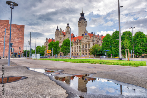 LEIPZIG, GERMANY - JULY 17, 2016: Wilhelm-Leuschner Platz with tourists. Leipzig attracts 5 million people annually