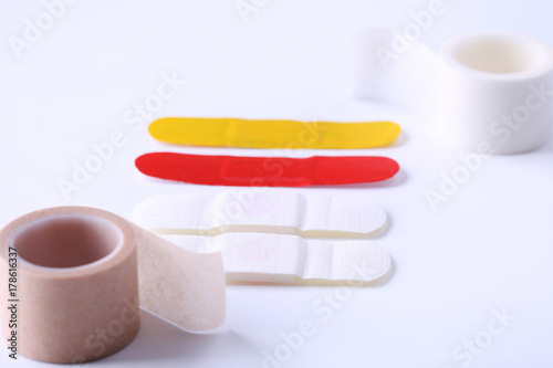 Medical plasters on white background