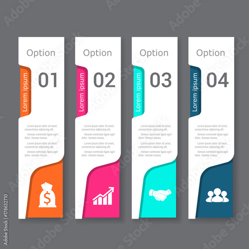 Modern infographics process  with connected , icons and text for 4 steps.