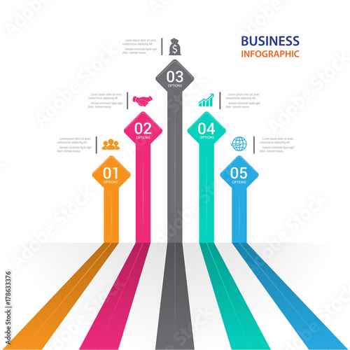 Modern infographics process  with connected , icons and text for 5 steps.