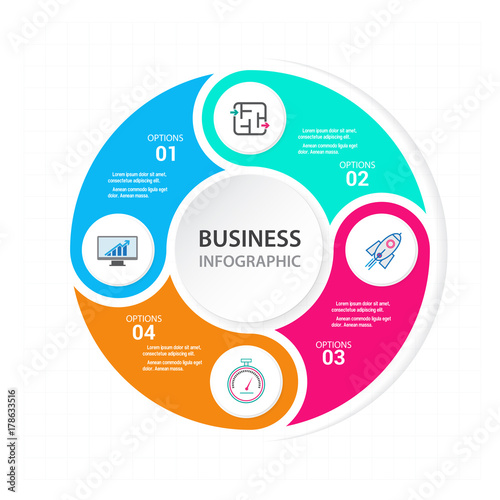 Modern infographics process  with connected , icons and text for 4 steps.