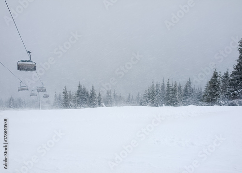 Severe snowstorm on a ski resort