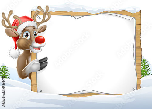 Santa Hat Reindeer Christmas Sign