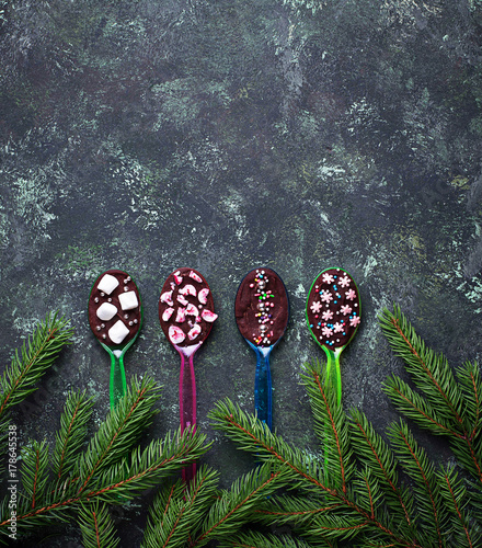 Spoons with chocolate. Christmas present