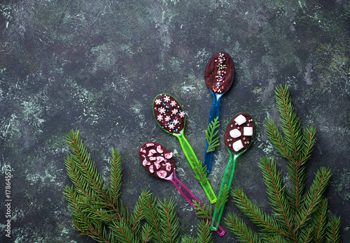 Spoons with chocolate. Christmas present