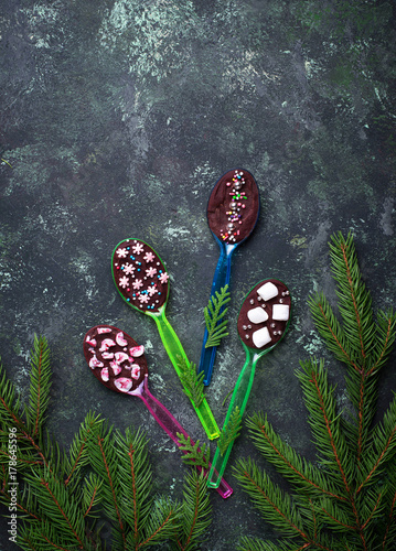 Spoons with chocolate. Christmas present