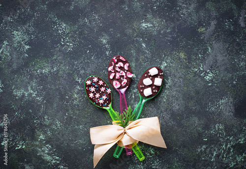 Spoons with chocolate. Christmas present