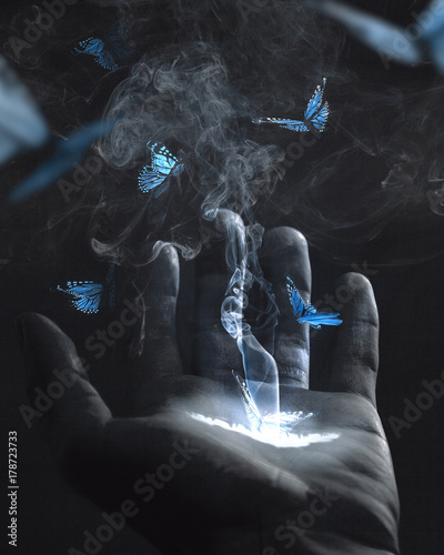 Hand and butterflies