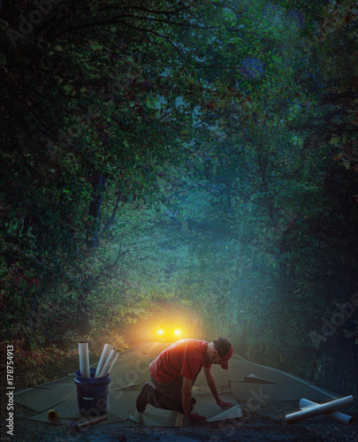 Building a road at night