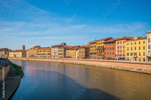 Pisa city skyline and  Arno river