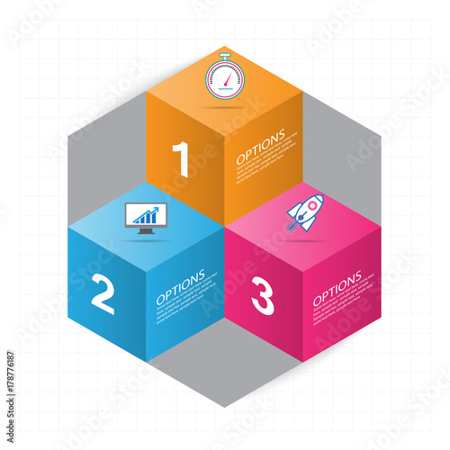 Modern infographics process  with connected , icons and text for 3 steps.