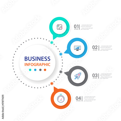 Modern infographics process  with connected , icons and text for 4 steps.