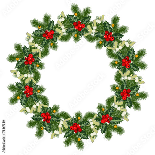 christmas wreath with holly