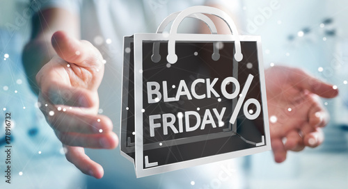 Businessman enjoying black Friday sales 3D rendering