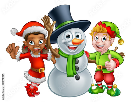 Christmas Elf Santas Helpers and Snowman