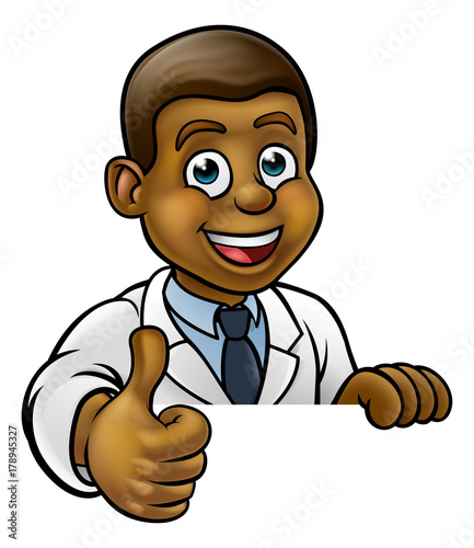 Thumbs Up Scientist Cartoon Character Sign