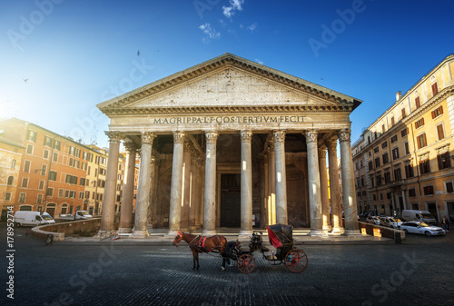 Pantheon, horse in the foreground, Rome, Italy