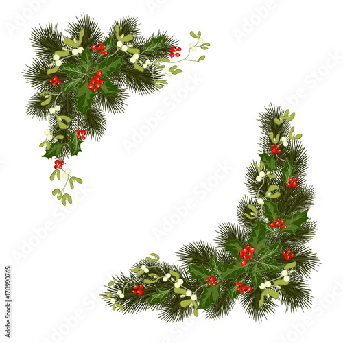 christmas decorations with holly and red berries