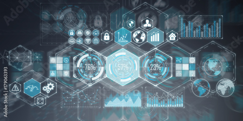 Holograms datas on digital screens 3D rendering