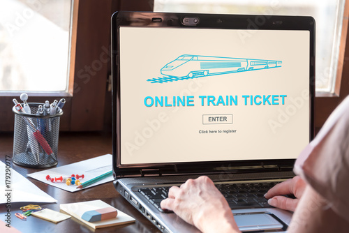 Online train ticket concept on a laptop screen