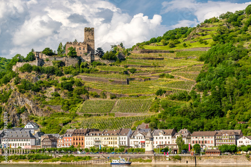 Gutenfels Castle and vineyards at Rhine Valley near Kaub, Germany.