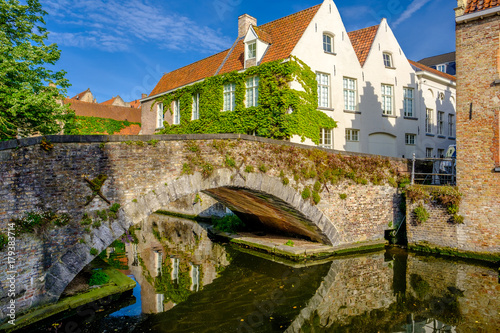 Bruges (Brugge) cityscape with water canal and bridge