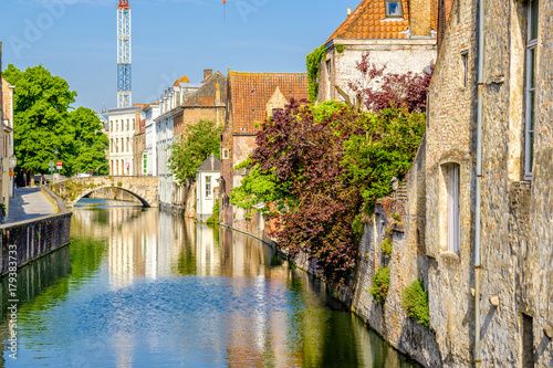 Bruges (Brugge) cityscape with water canal and bridge