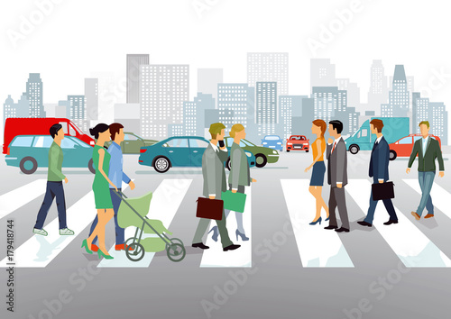 Personen auf einer Straßenkreuzung