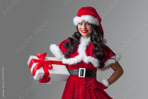 Woman in red Santa Claus outfit