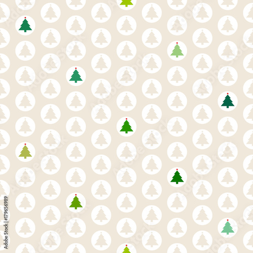 Seamless Pattern Christmas Trees Balls Beige/Green